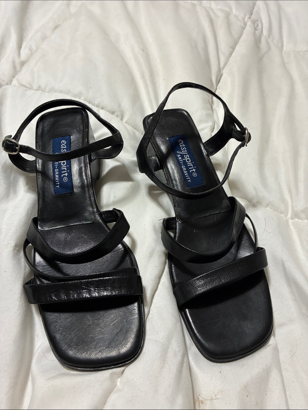 Easy Spirit Black Strappy Low Block Heel Sandals
